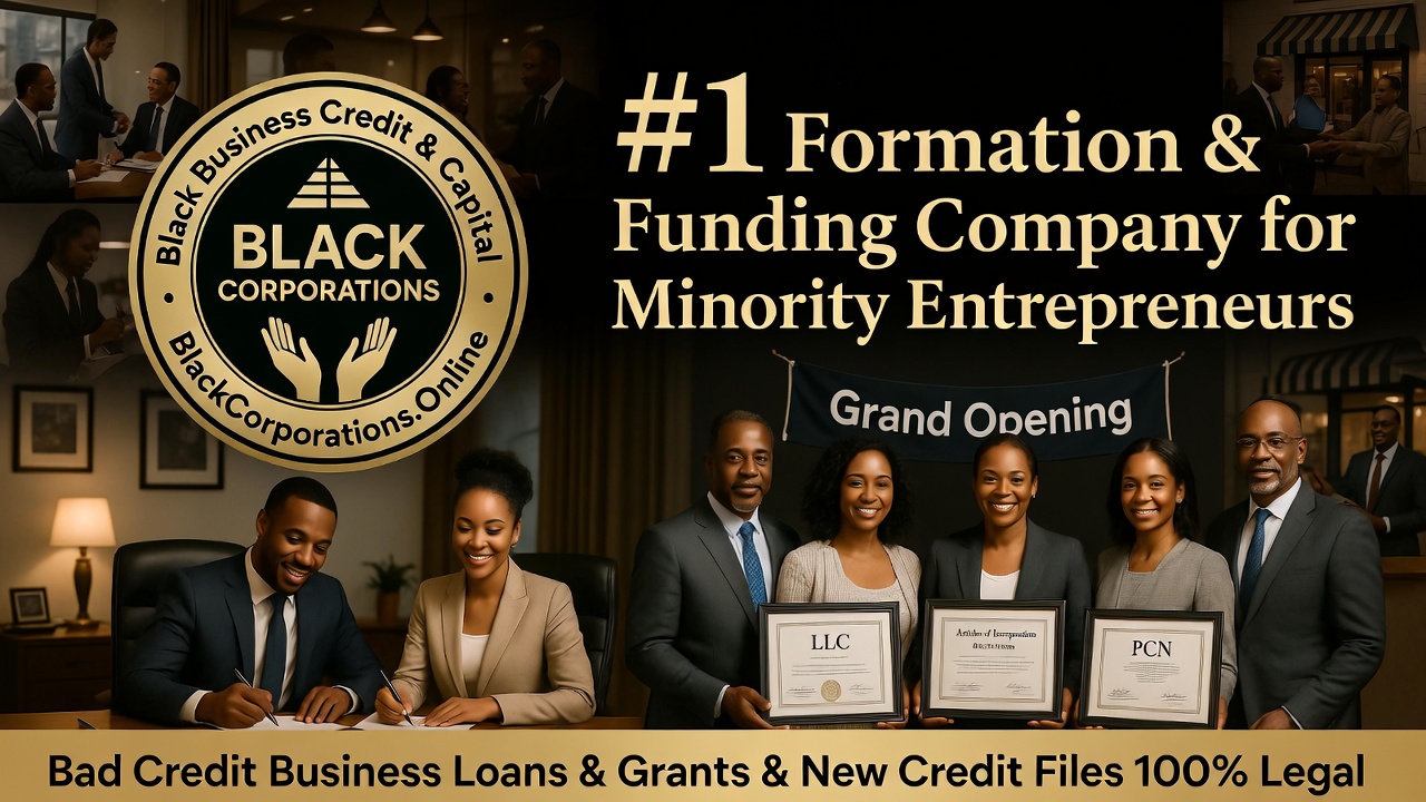 #1 Formation and Funding Company for Minority Entrepreneurs - Bad Credit Business Loans, Grants, and New Credit Files 100% Legal